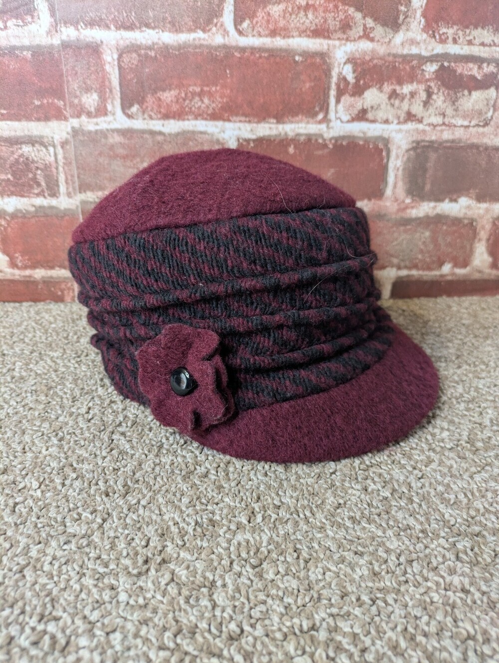 Cappellificio Giuliana Vintage Newsboy Cabbie Hat Burgundy Wool Italy Size M